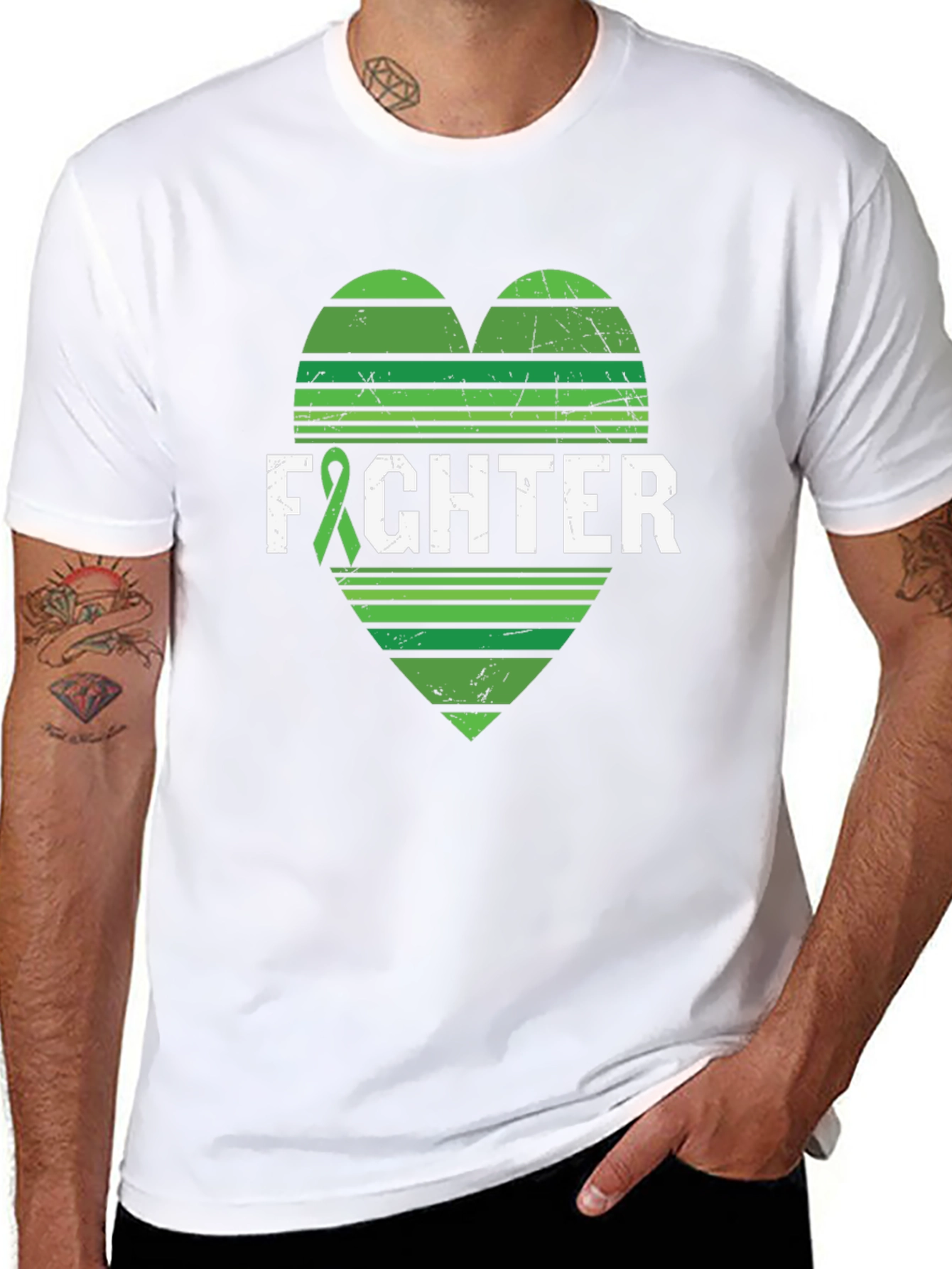 Fighter T-Shirt Green Ribbon Heart Tee