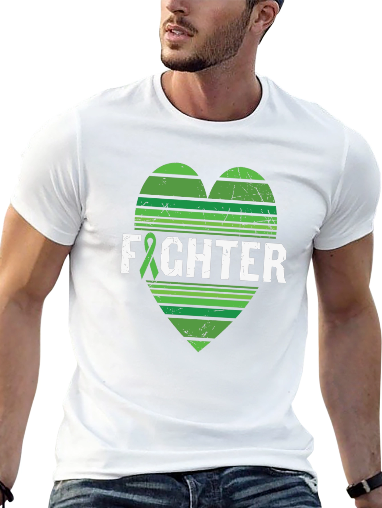 Fighter T-Shirt Green Ribbon Heart Tee