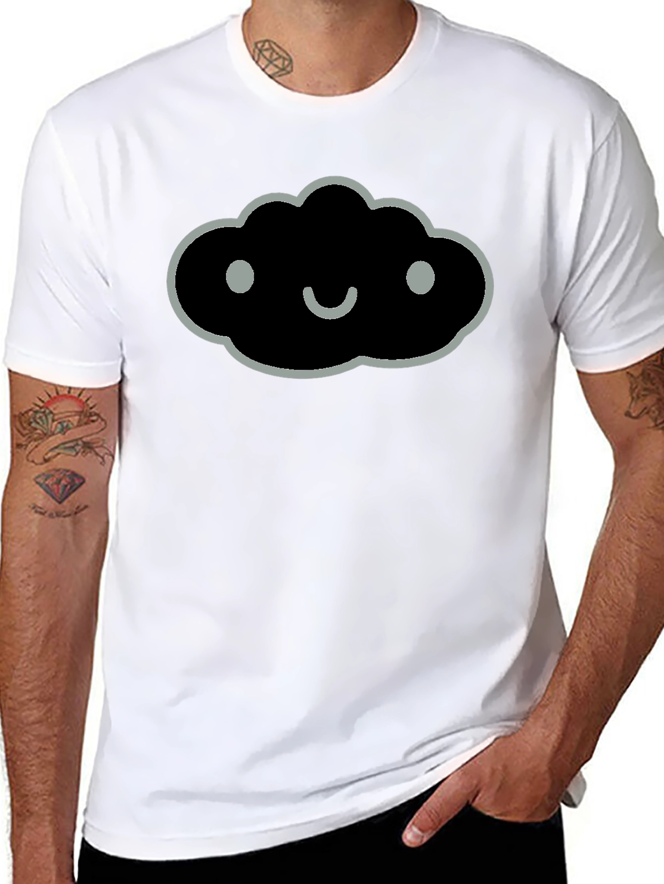Smiling Cloud Graphic Tee - Soft Black Cotton Blend