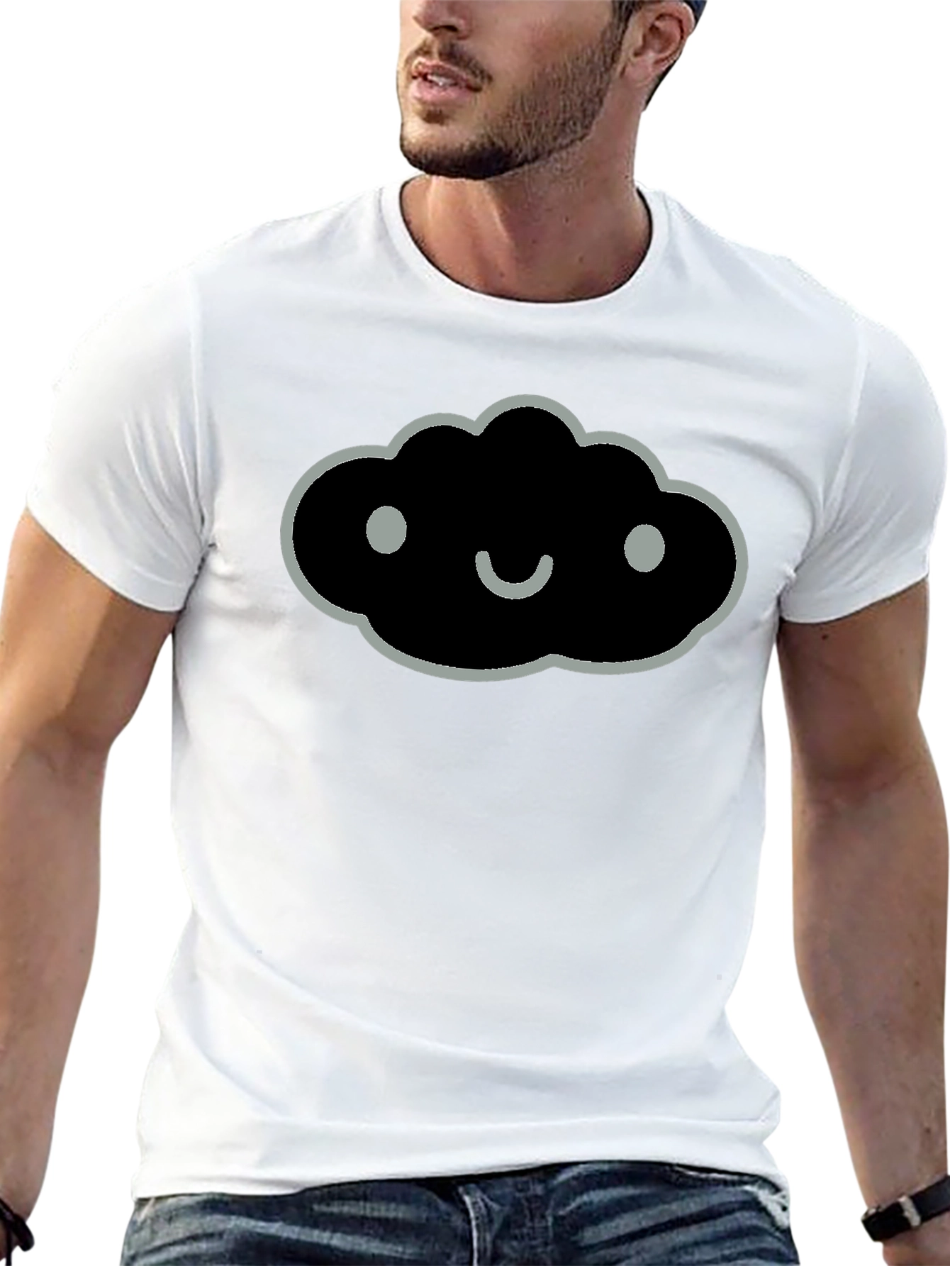 Smiling Cloud Graphic Tee - Soft Black Cotton Blend