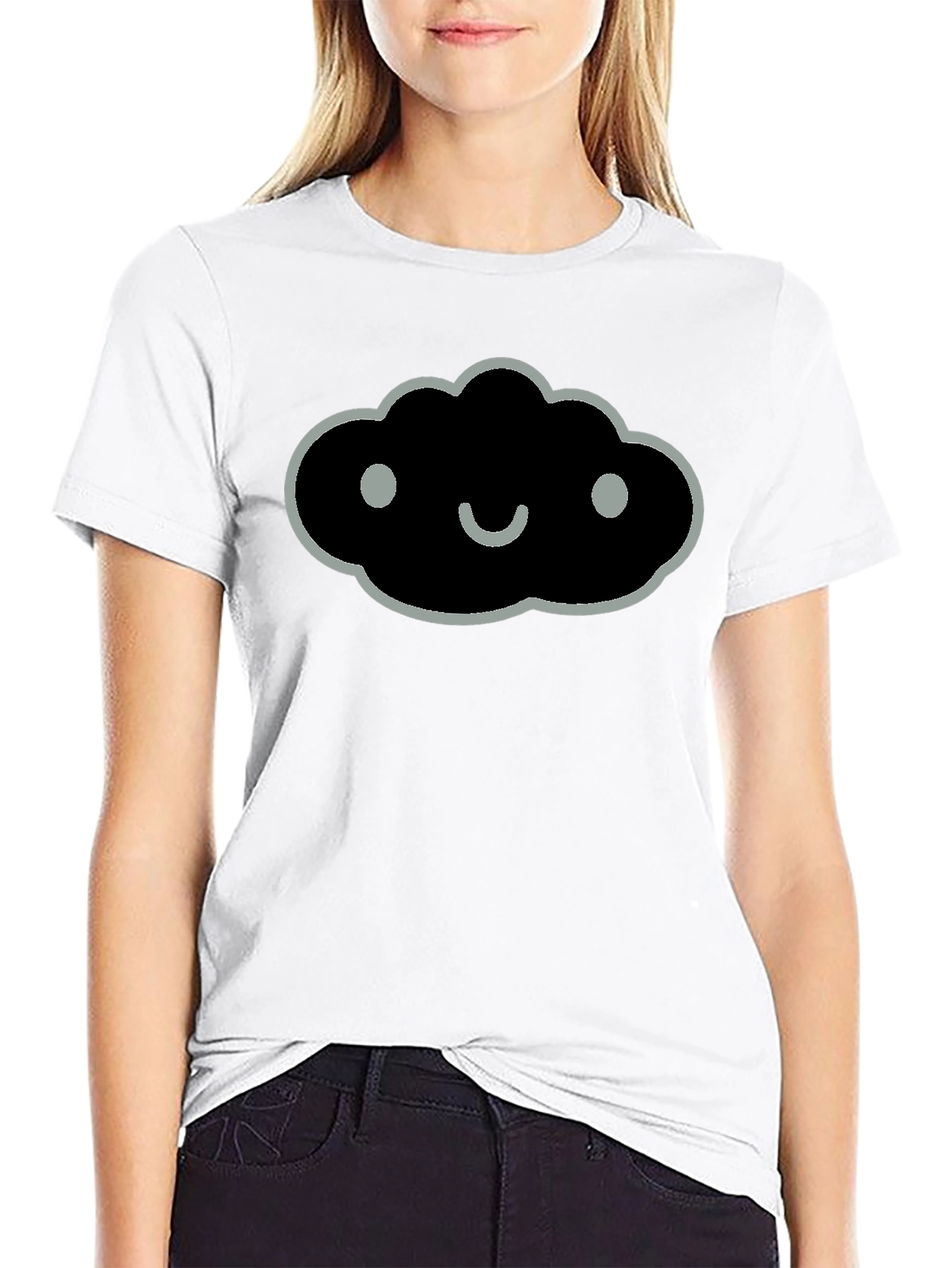 Smiling Cloud Graphic Tee - Soft Black Cotton Blend