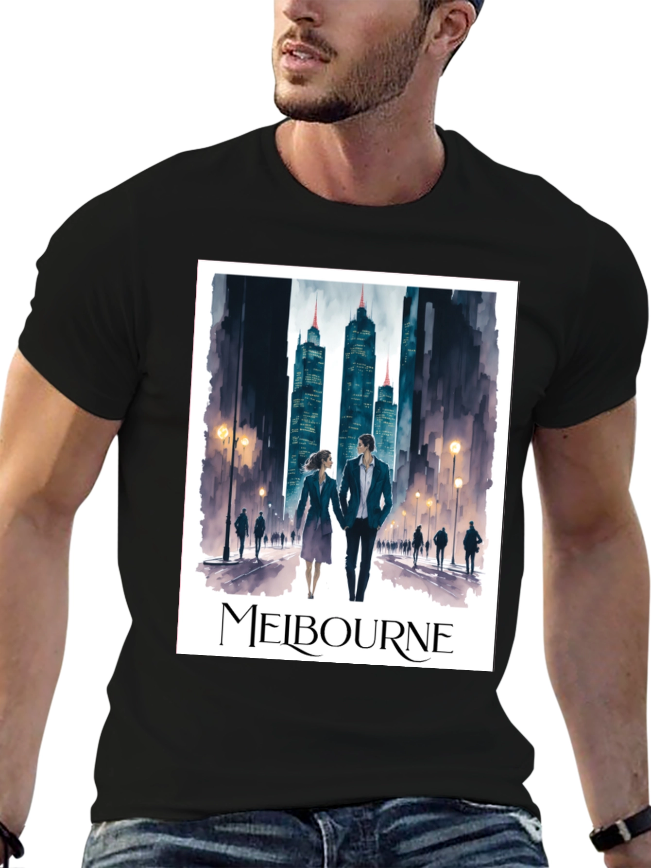 Melbourne Cityscape Graphic Tee - Stylish Travel Souvenir