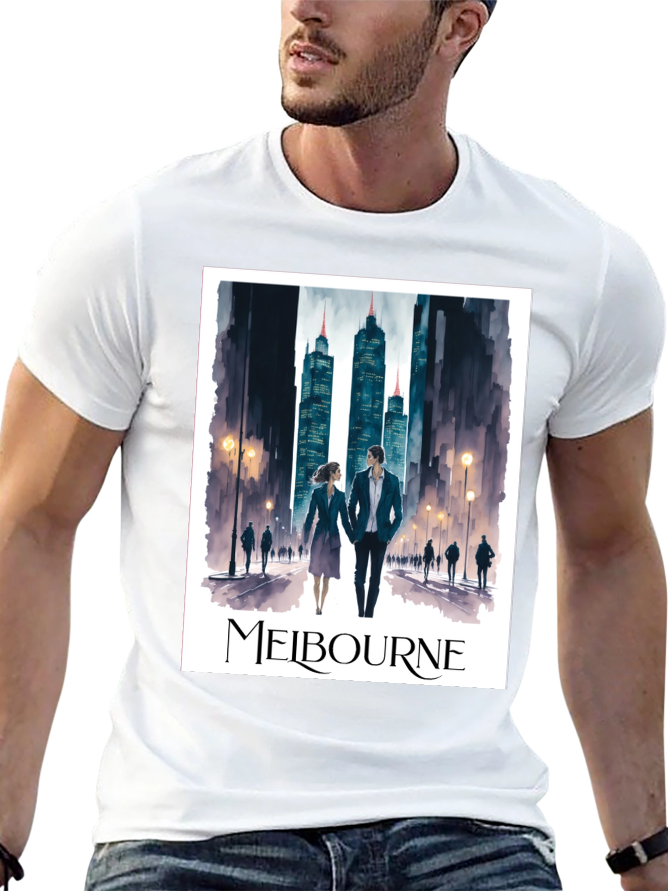 Melbourne Cityscape Graphic Tee - Stylish Travel Souvenir