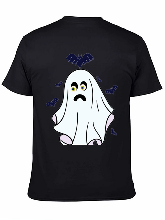 Spooky Ghost & Bats Graphic T-Shirt - Halloween Fun