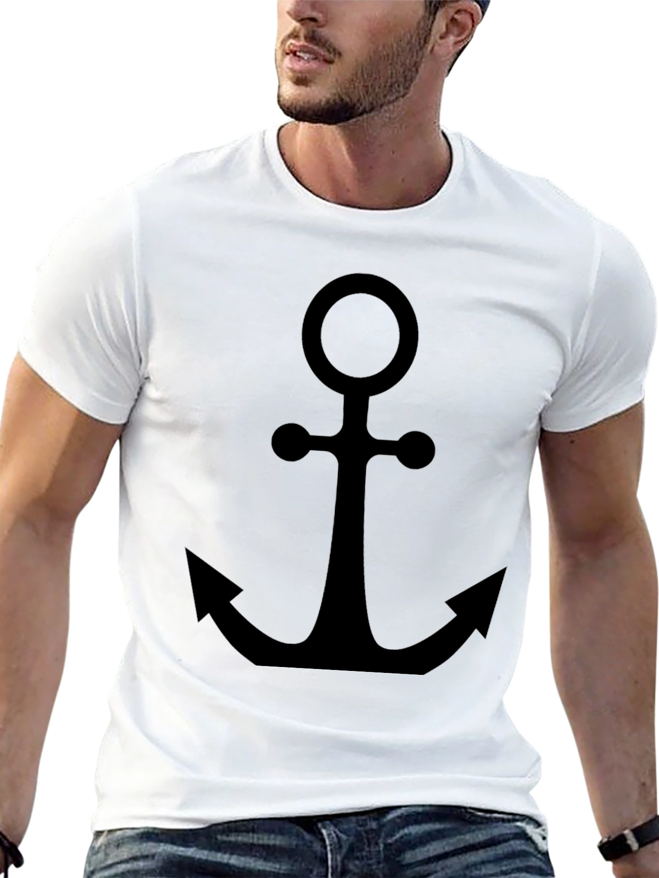 Mens Black Anchor Graphic T-Shirt - Nautical Style