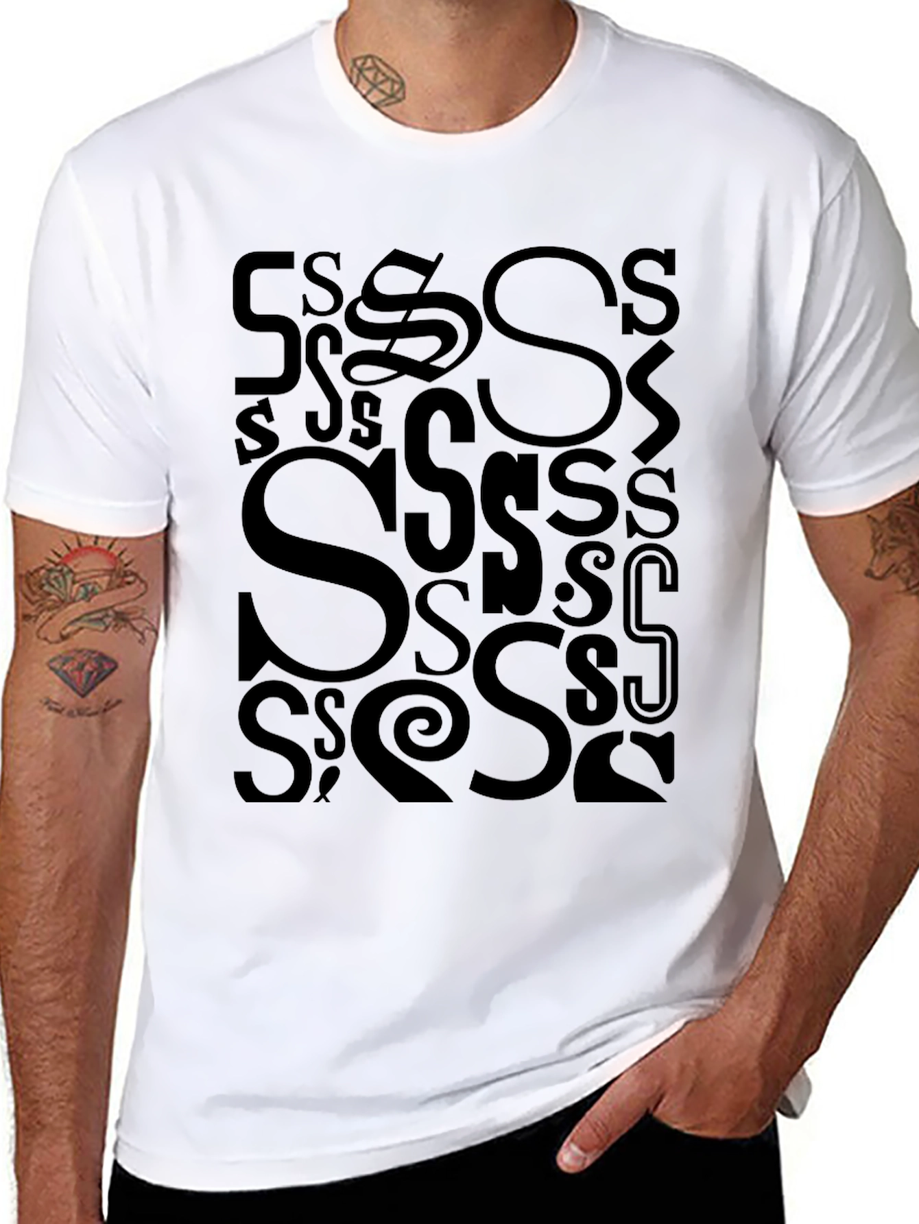S Letter Print T-Shirt - Casual Cotton Tee