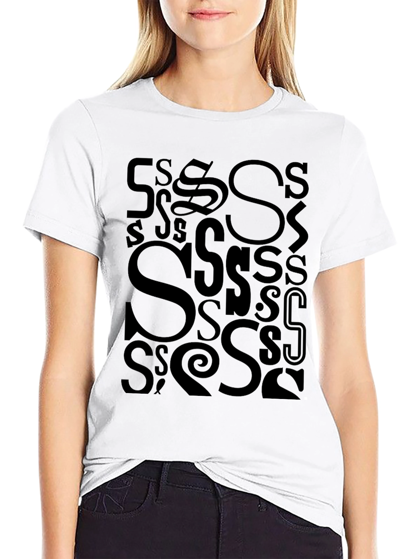 S Letter Print T-Shirt - Casual Cotton Tee