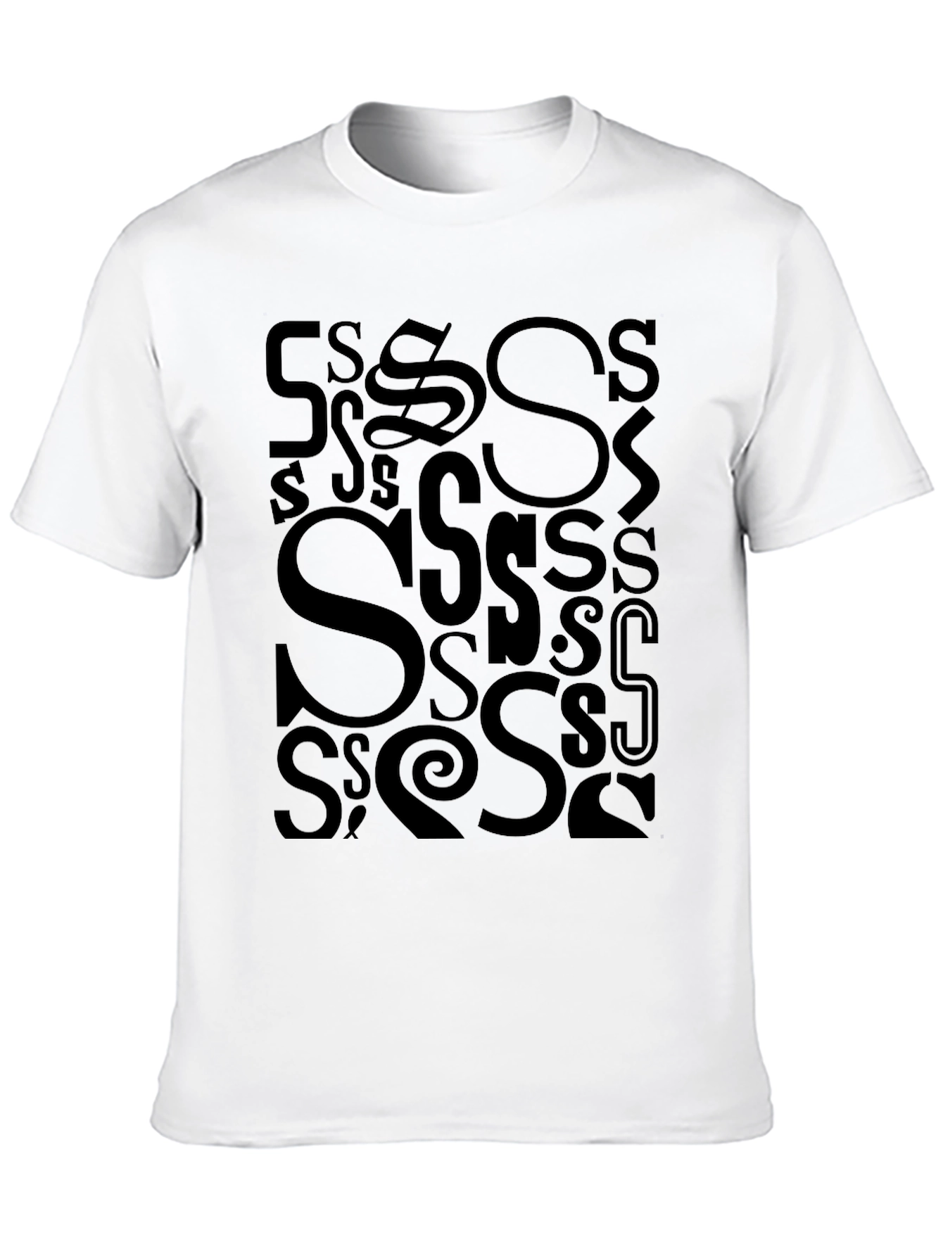 S Letter Print T-Shirt - Casual Cotton Tee