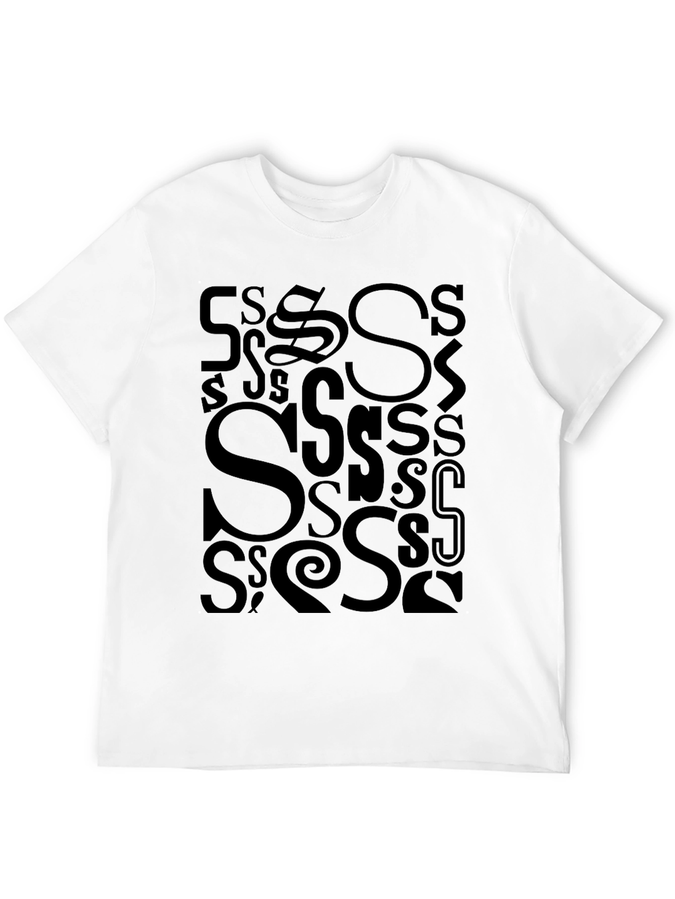 S Letter Print T-Shirt - Casual Cotton Tee