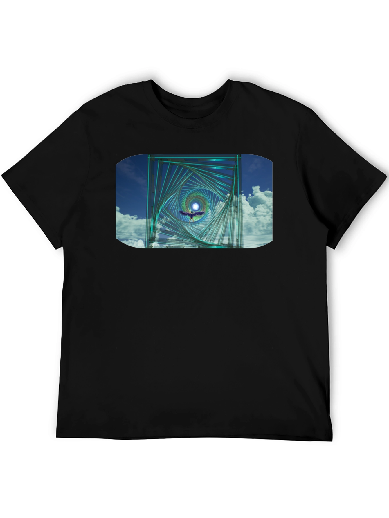 Geometric Spiral Graphic Black T-Shirt