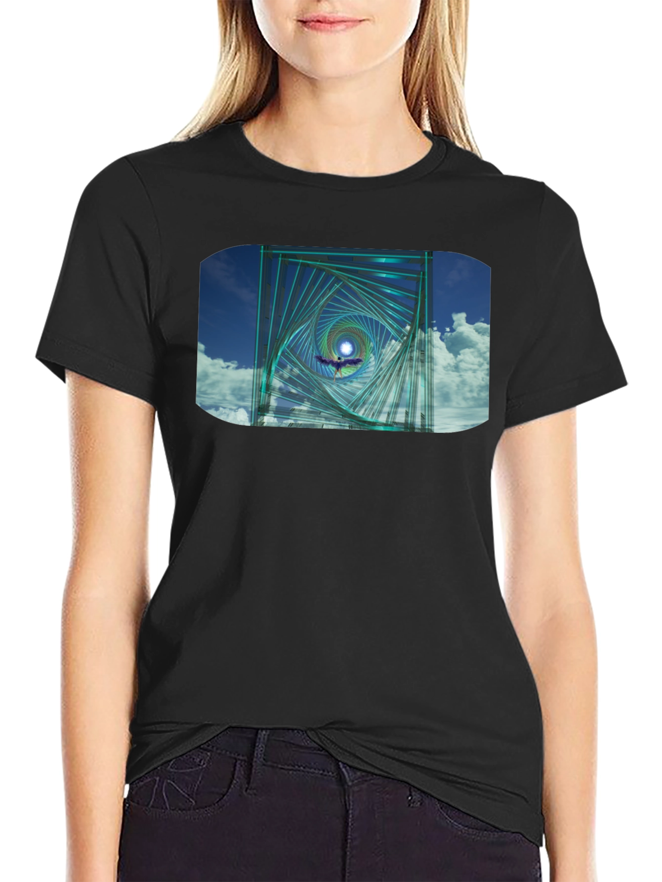 Geometric Spiral Graphic Black T-Shirt