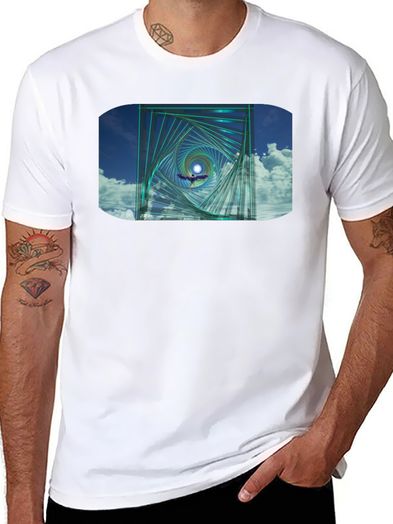 Geometric Spiral Graphic Black T-Shirt