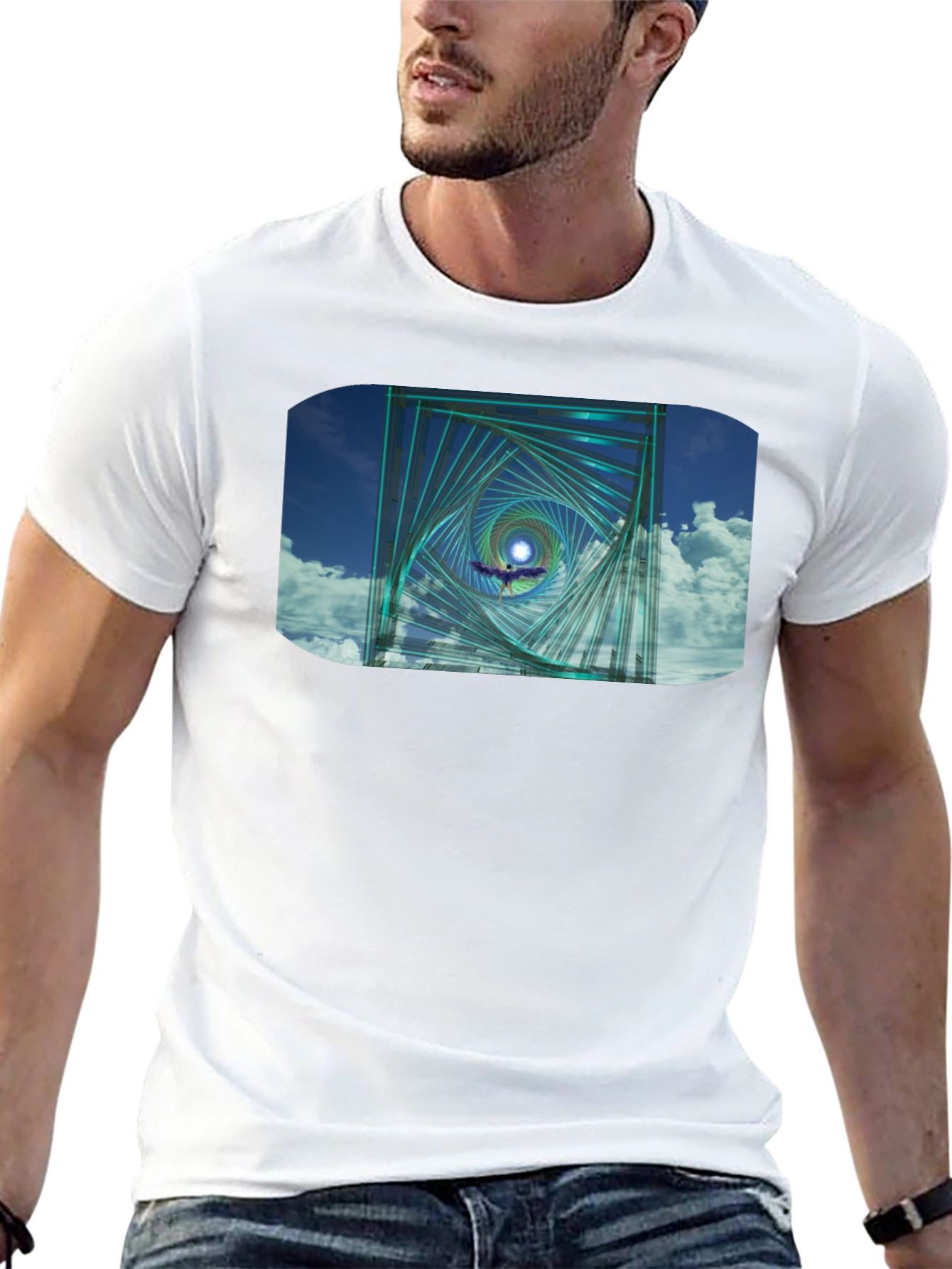 Geometric Spiral Graphic Black T-Shirt