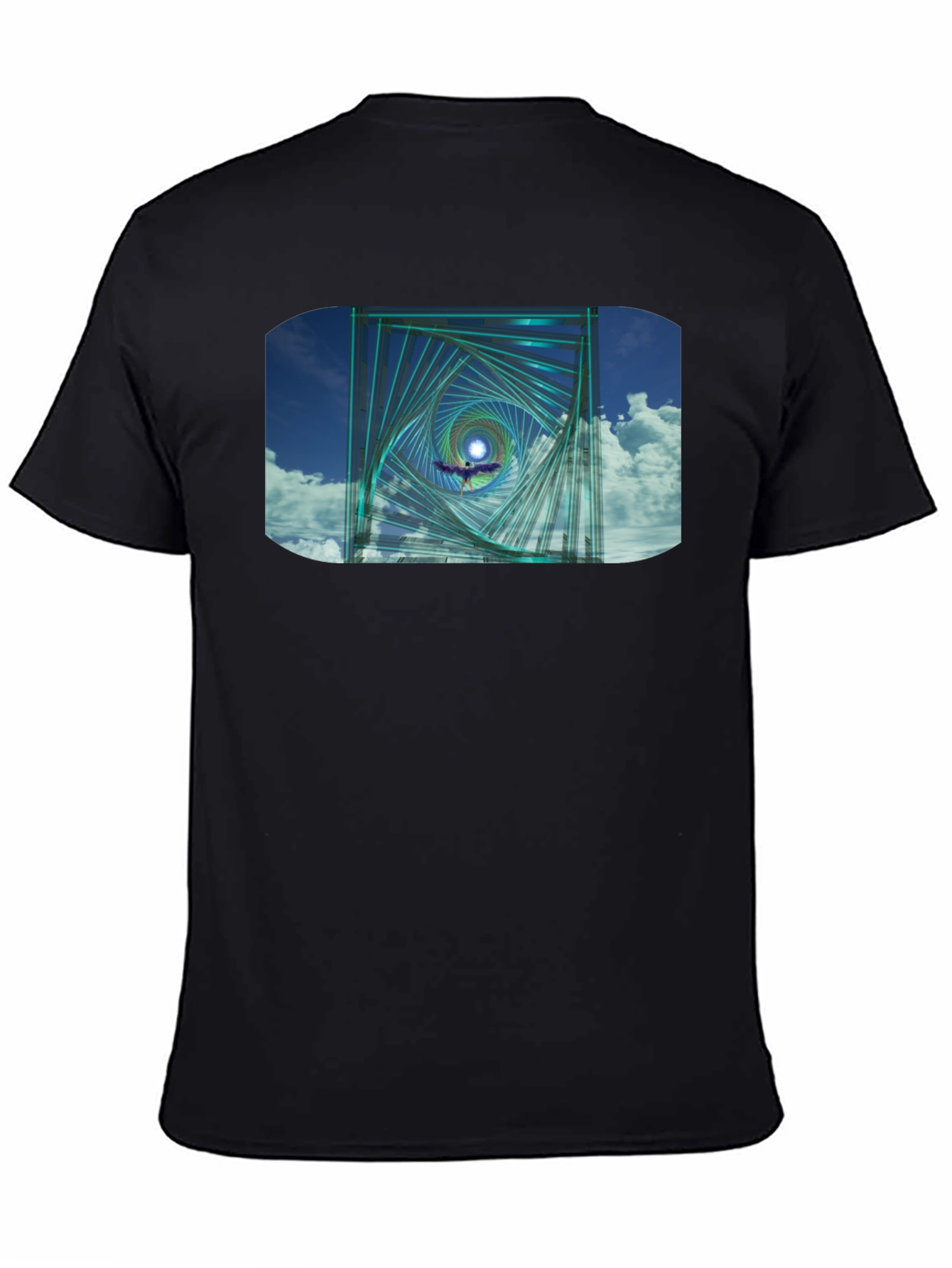 Geometric Spiral Graphic Black T-Shirt