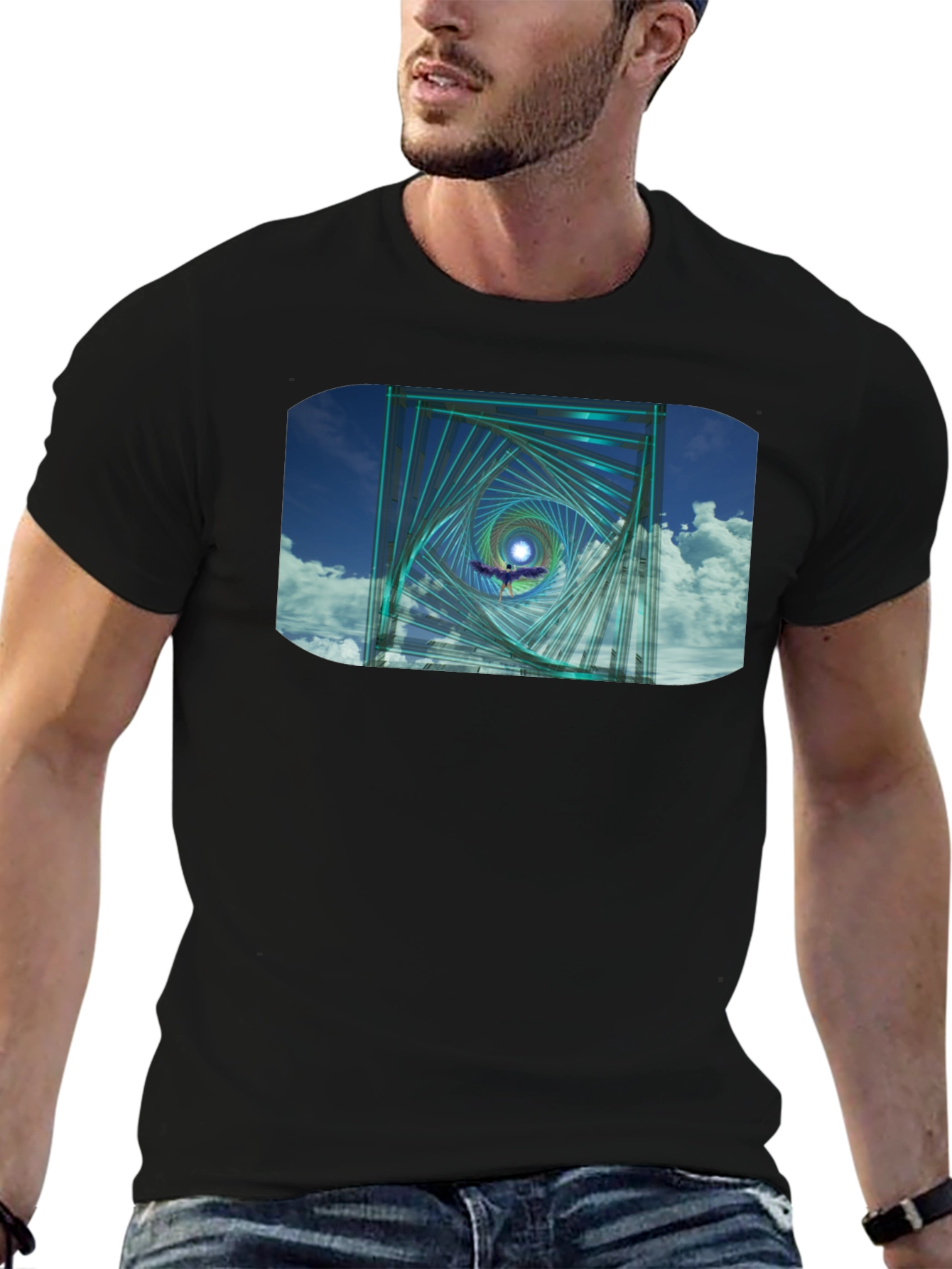 Geometric Spiral Graphic Black T-Shirt