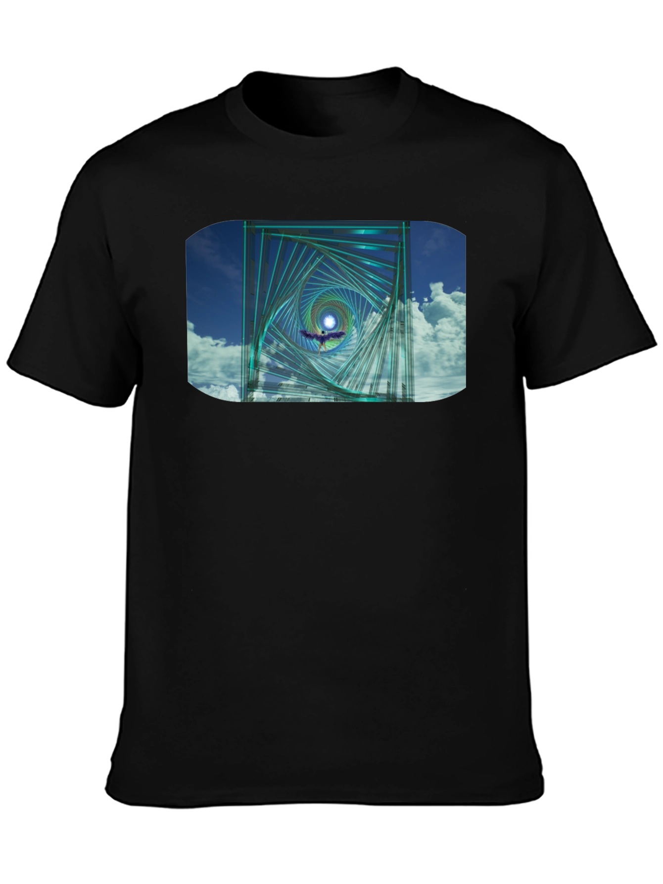 Geometric Spiral Graphic Black T-Shirt