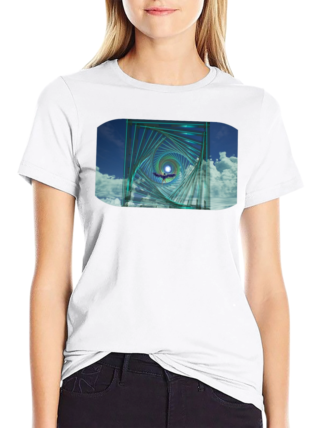Geometric Spiral Graphic Black T-Shirt