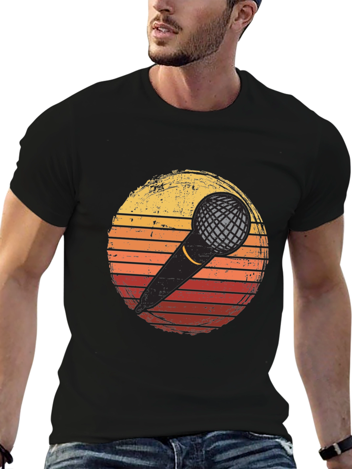 Retro Microphone Sunset Graphic T-Shirt