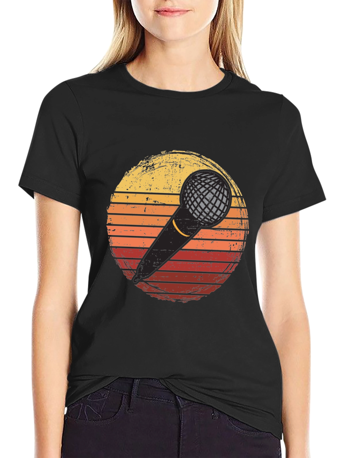 Retro Microphone Sunset Graphic T-Shirt