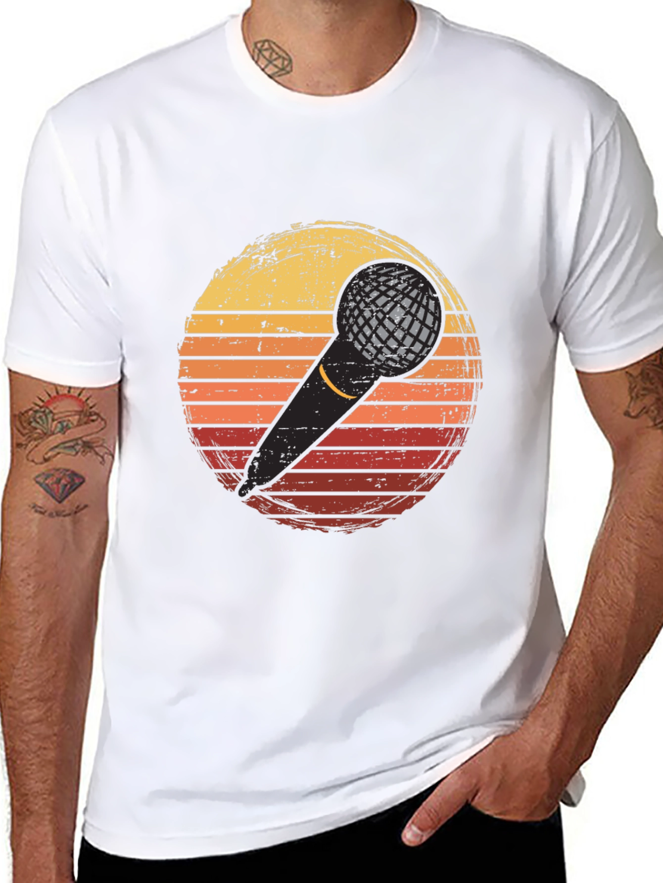 Retro Microphone Sunset Graphic T-Shirt