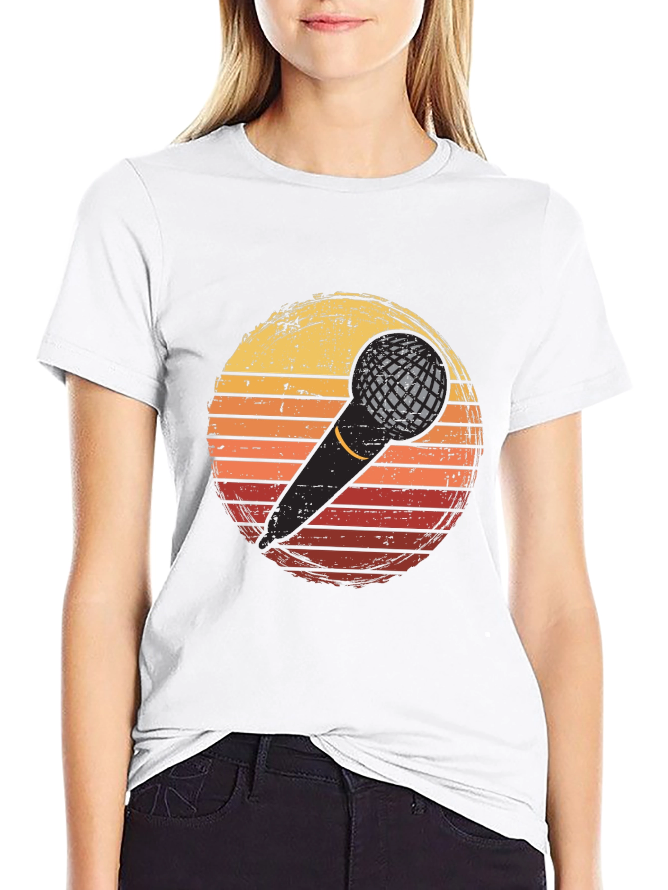 Retro Microphone Sunset Graphic T-Shirt