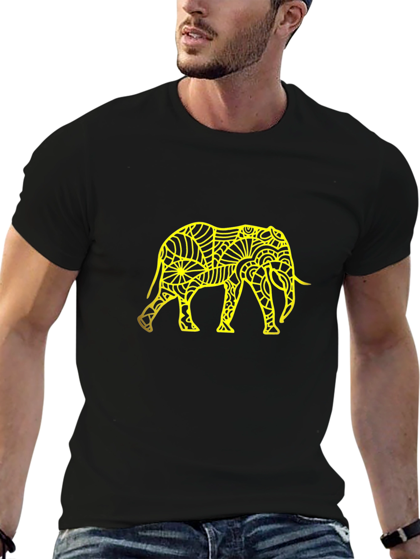 Abstract Elephant Graphic Tee - Black