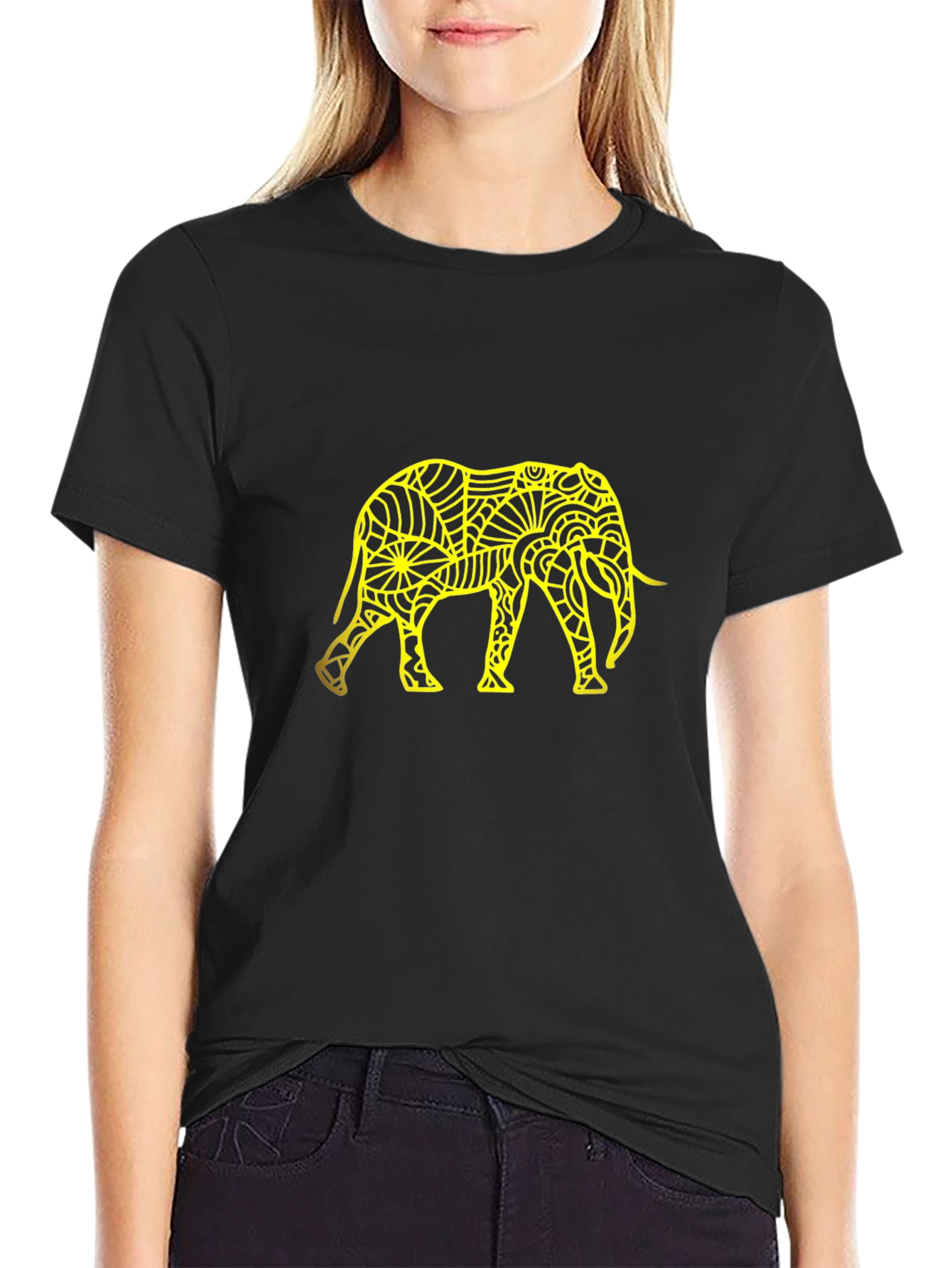 Abstract Elephant Graphic Tee - Black