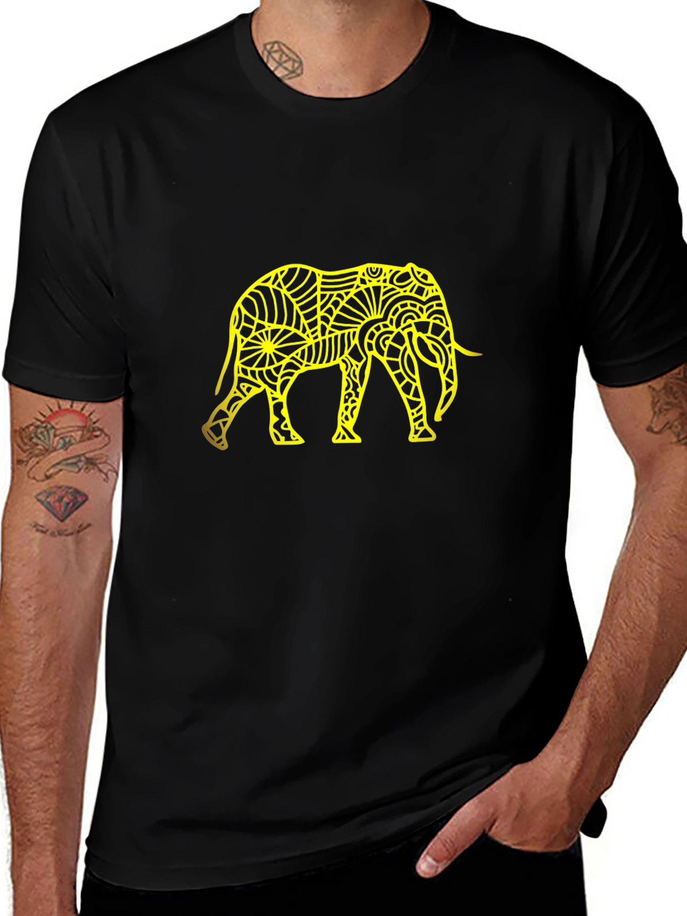 Abstract Elephant Graphic Tee - Black