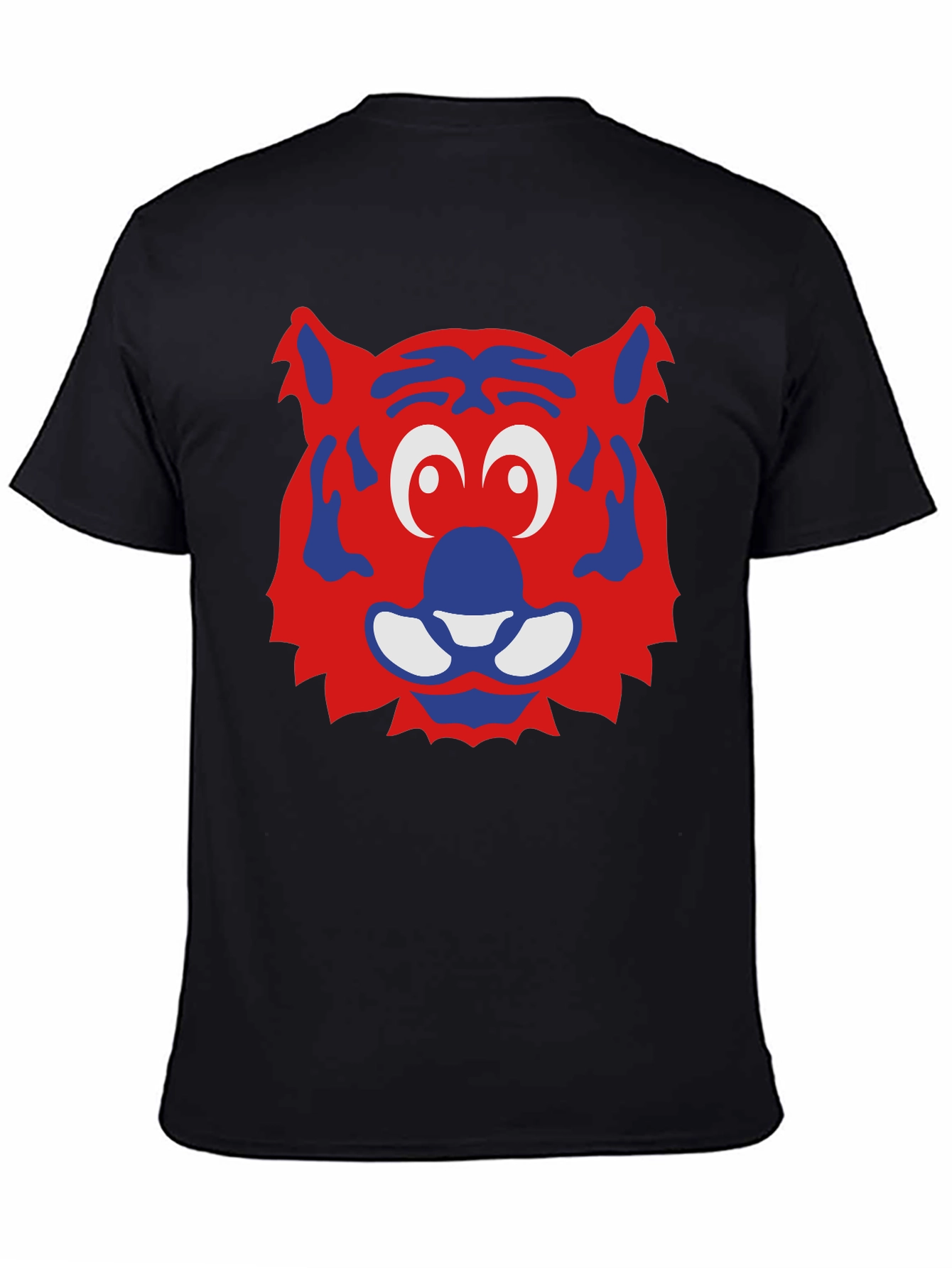 Fun Cartoon Tiger Face Graphic Tee - Black