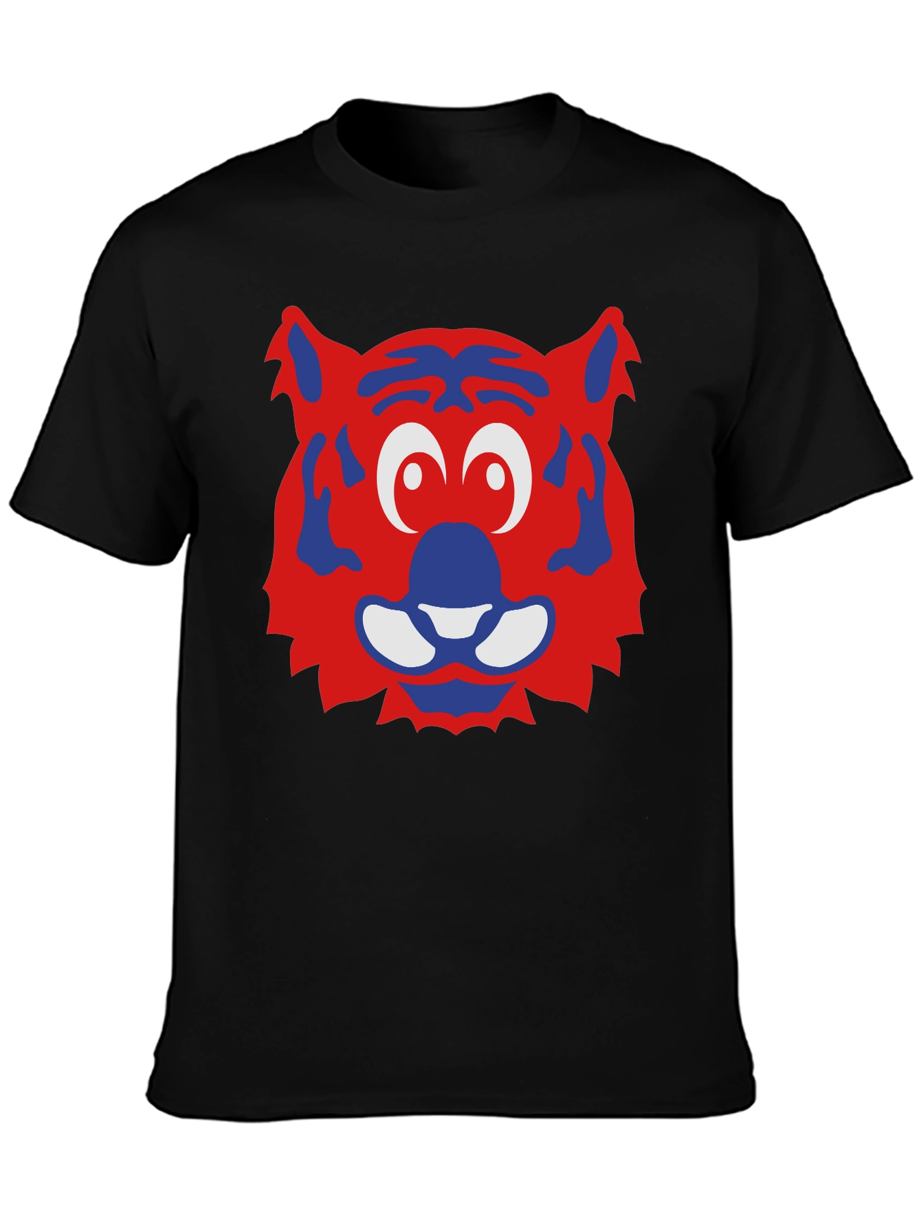 Fun Cartoon Tiger Face Graphic Tee - Black