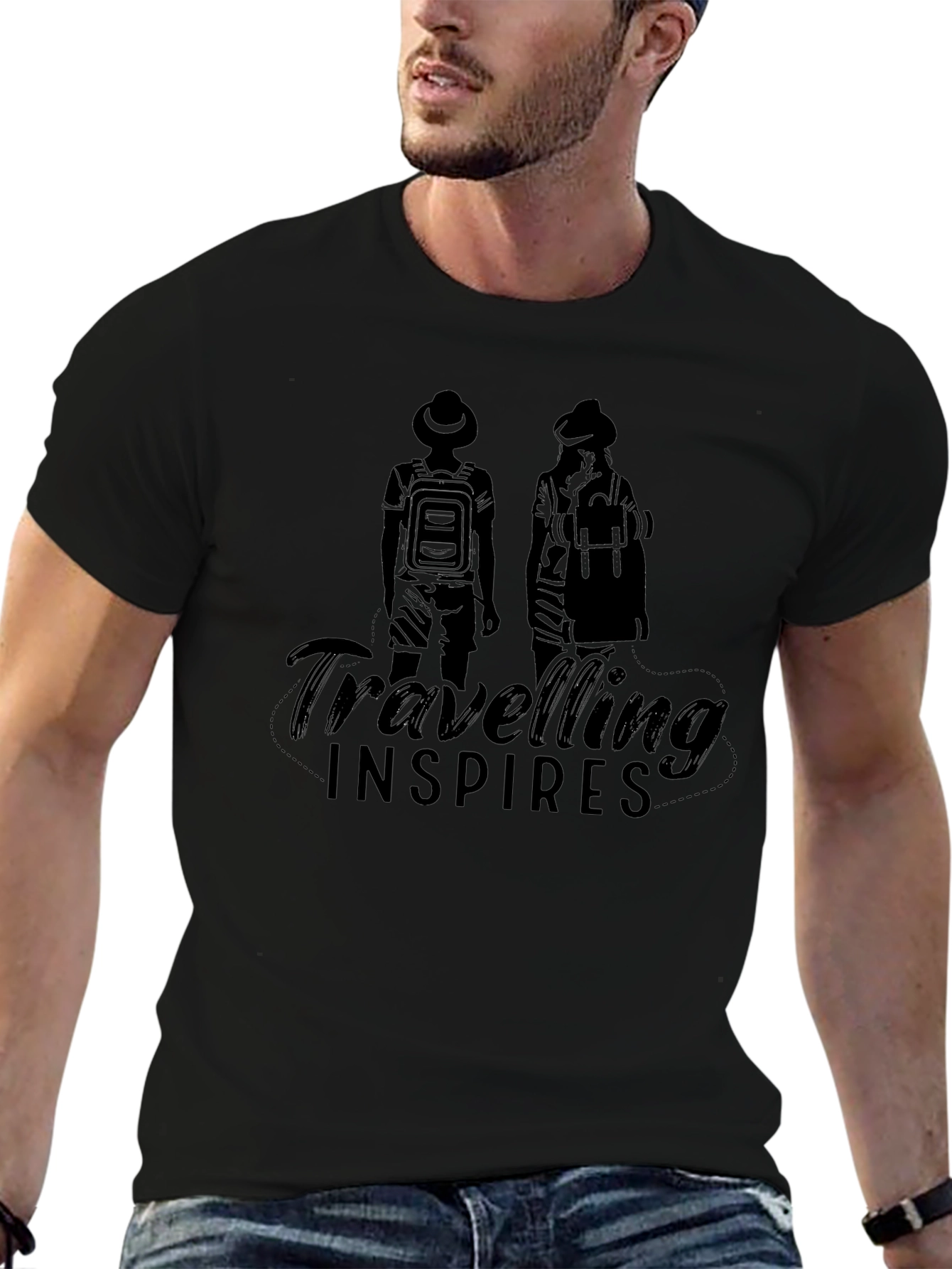 Traveling Inspires Black Graphic T-Shirt