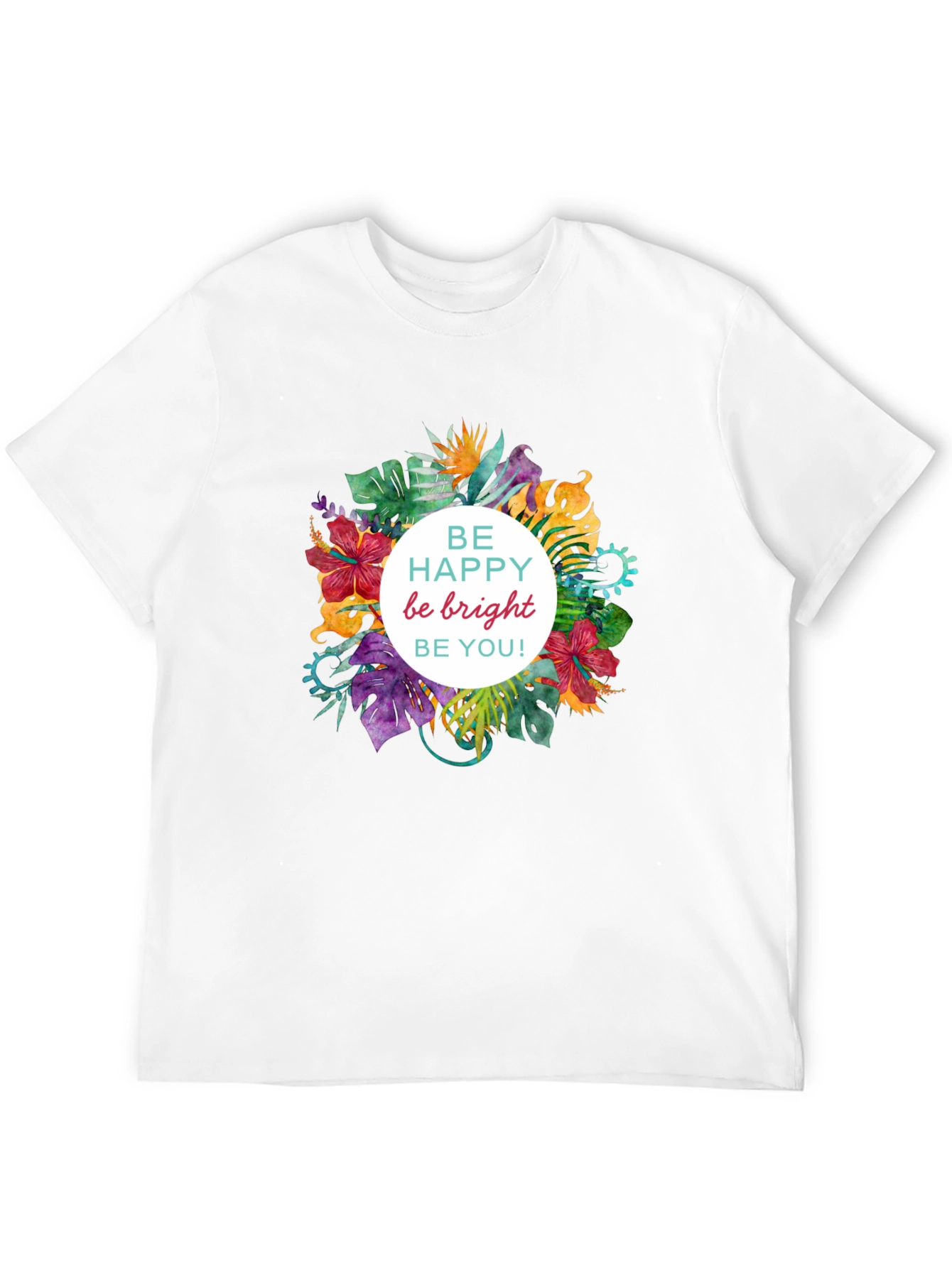 Be Happy Floral Graphic Black T-Shirt