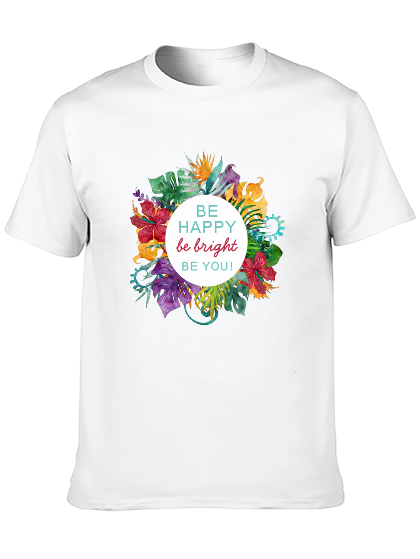 Be Happy Floral Graphic Black T-Shirt