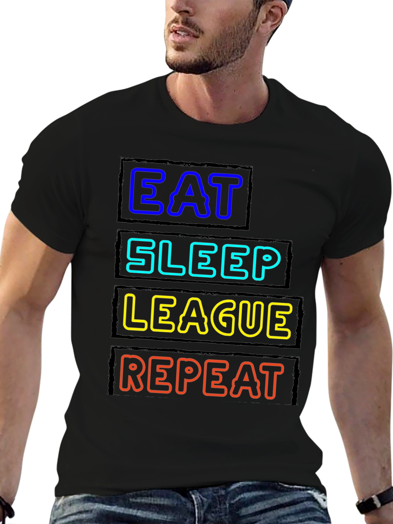 Eat Sleep League Repeat Black T-Shirt