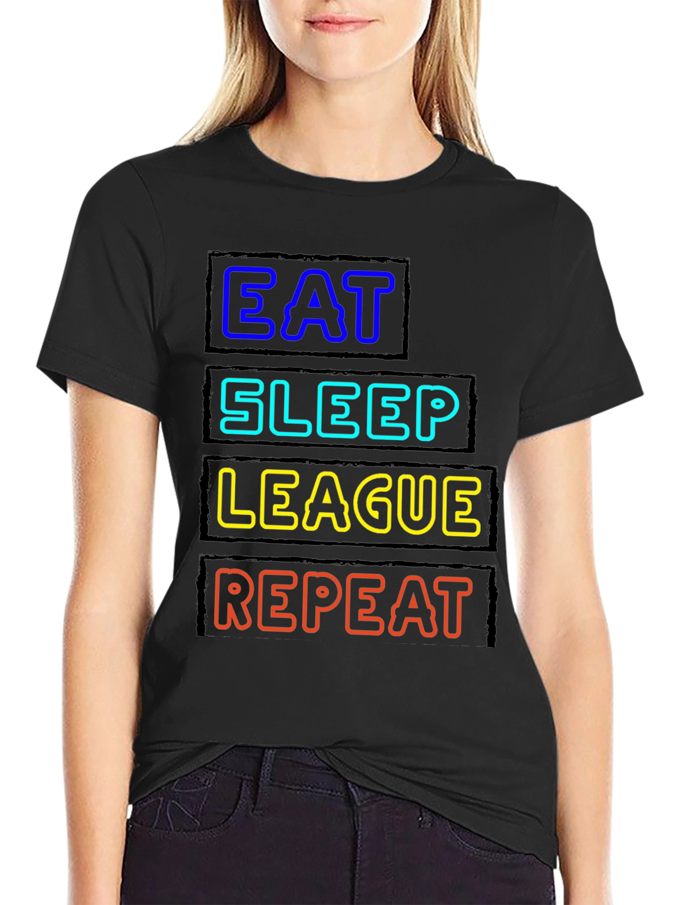 Eat Sleep League Repeat Black T-Shirt