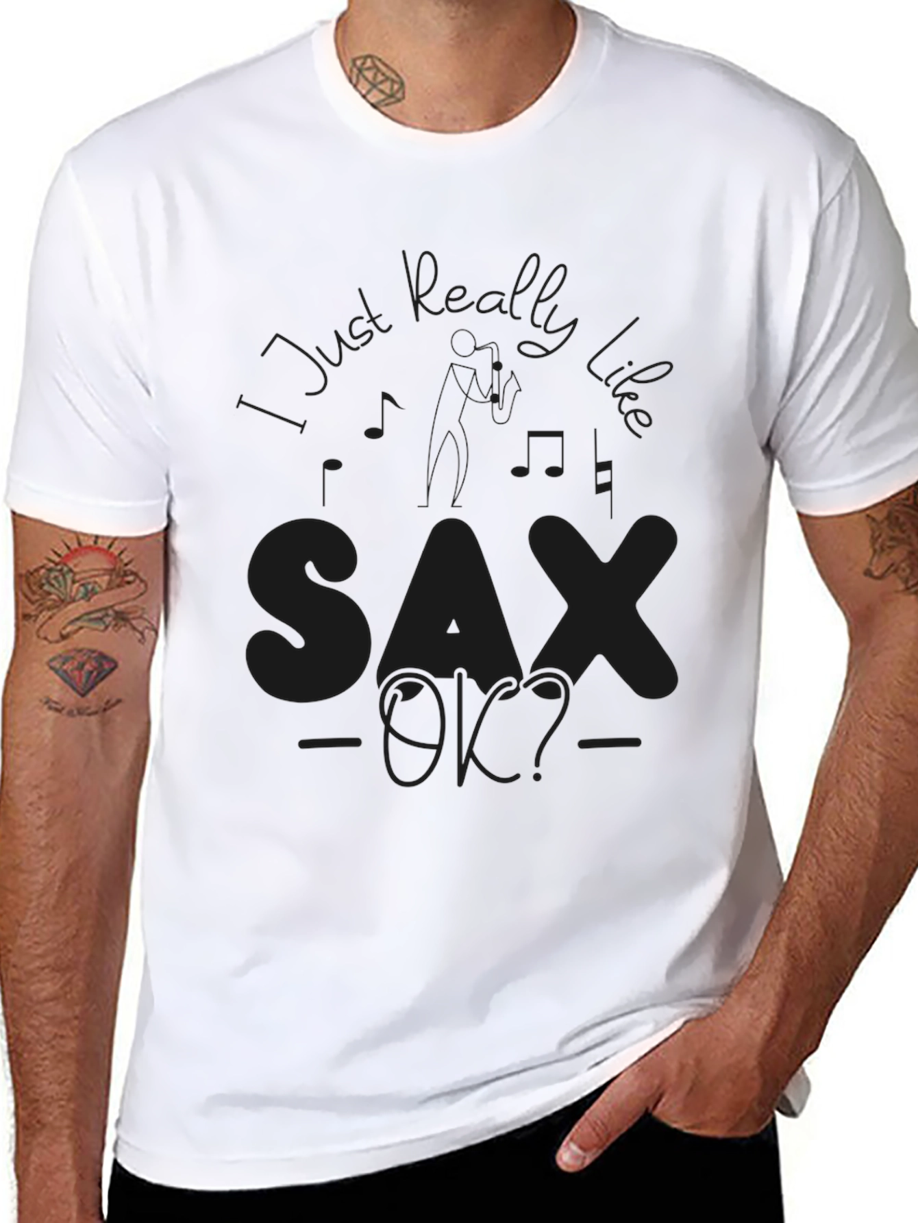 Sax OK? Black Graphic Tee - Music Lover T-Shirt