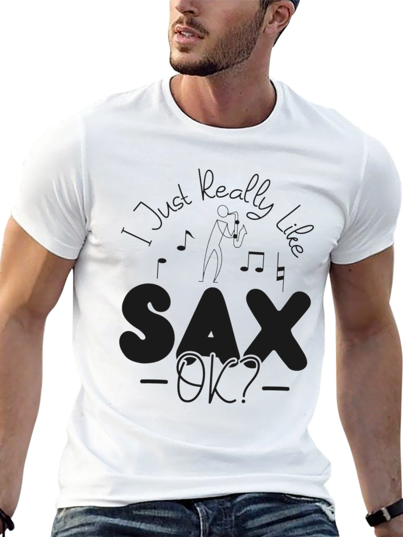 Sax OK? Black Graphic Tee - Music Lover T-Shirt