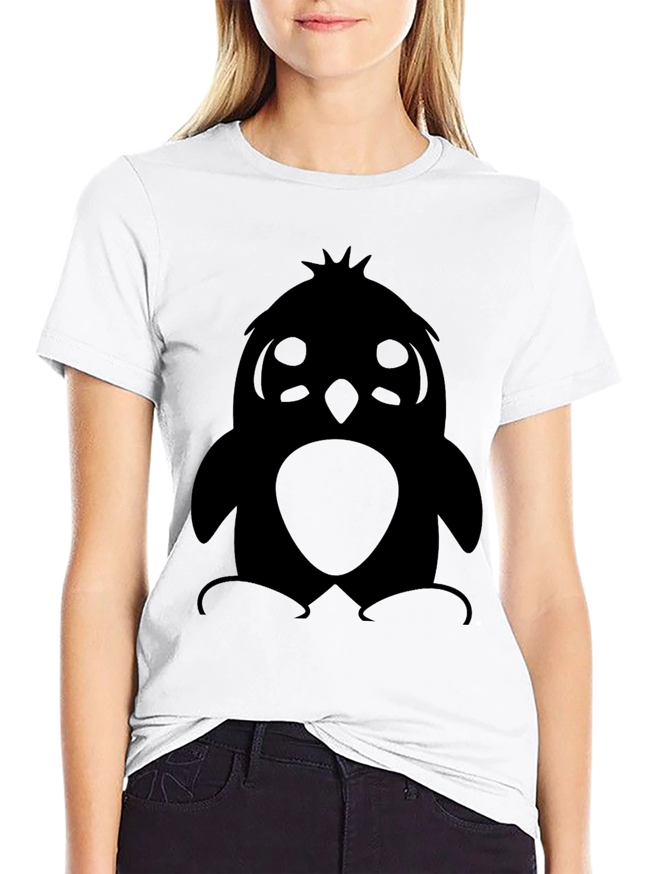 Cute Penguin Graphic Print T-Shirt - Black