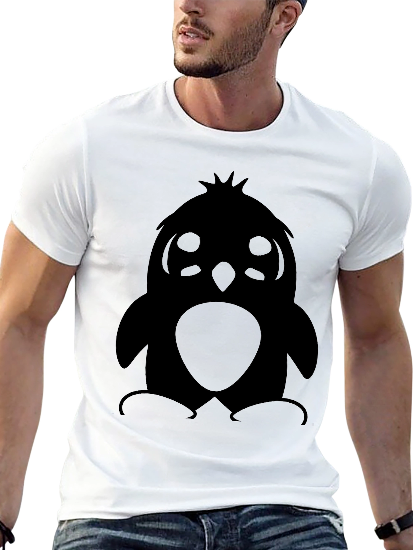 Cute Penguin Graphic Print T-Shirt - Black
