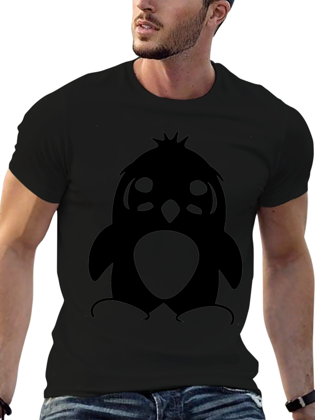 Cute Penguin Graphic Print T-Shirt - Black