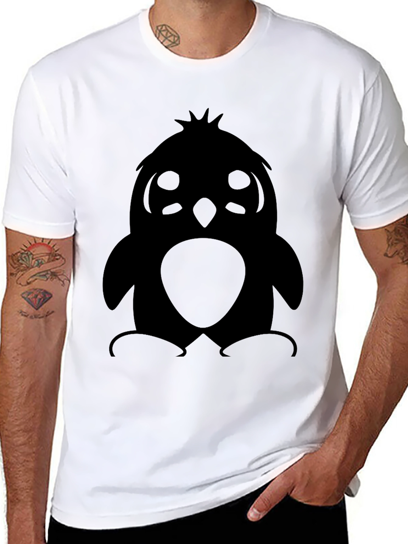 Cute Penguin Graphic Print T-Shirt - Black