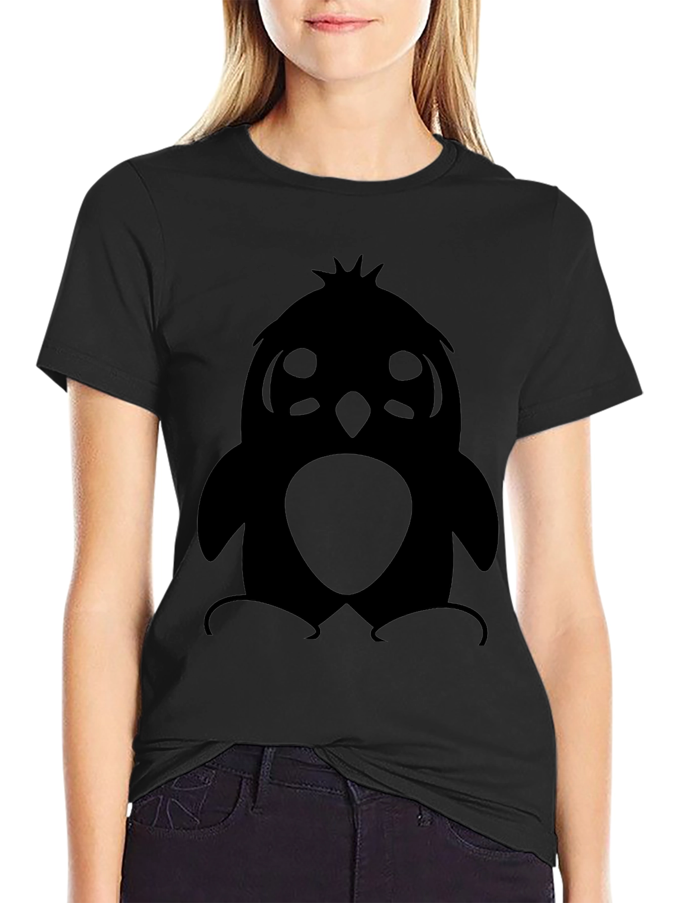 Cute Penguin Graphic Print T-Shirt - Black