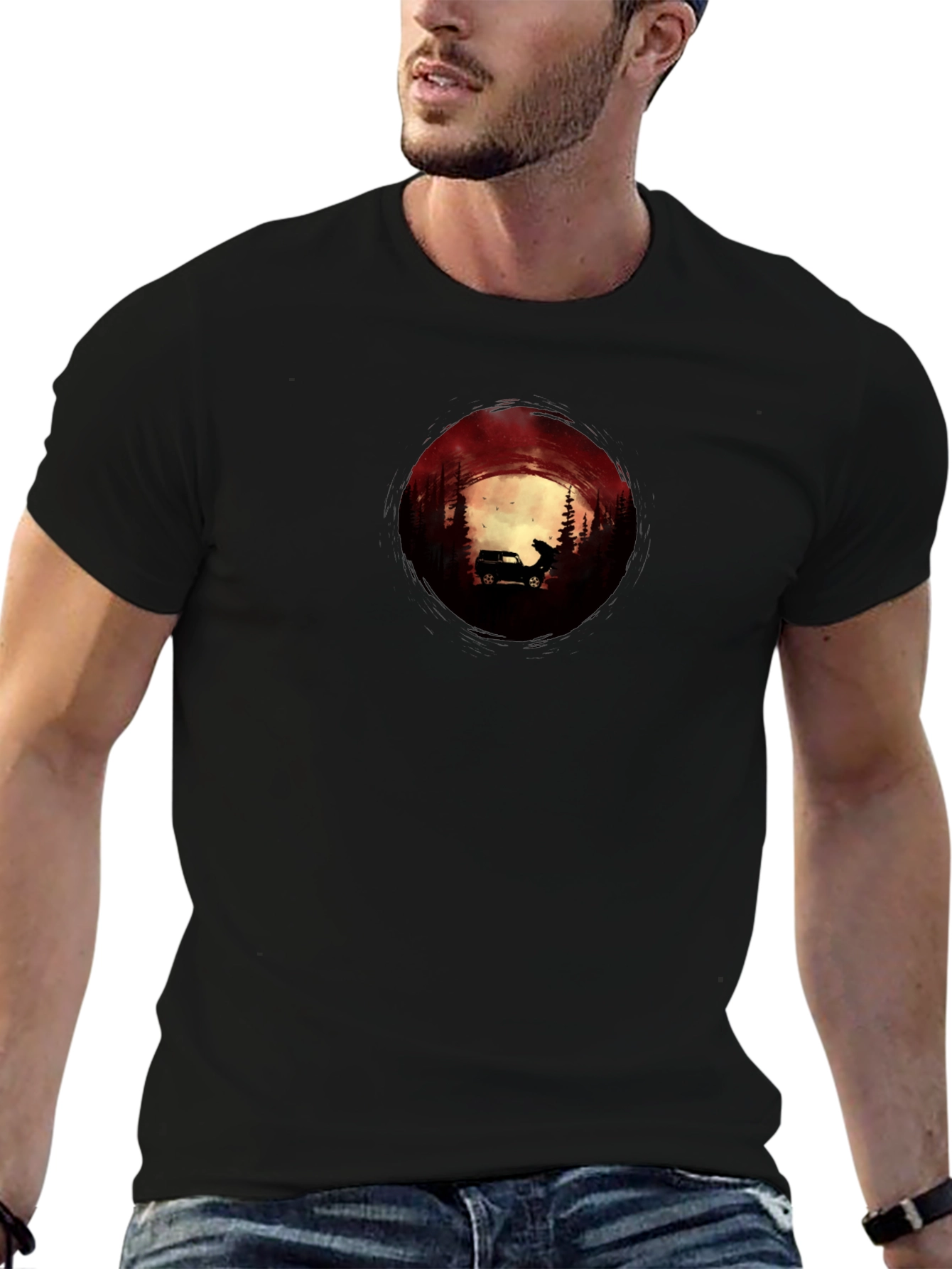Silhouette Car & Wolf T-Shirt - Adventure Design