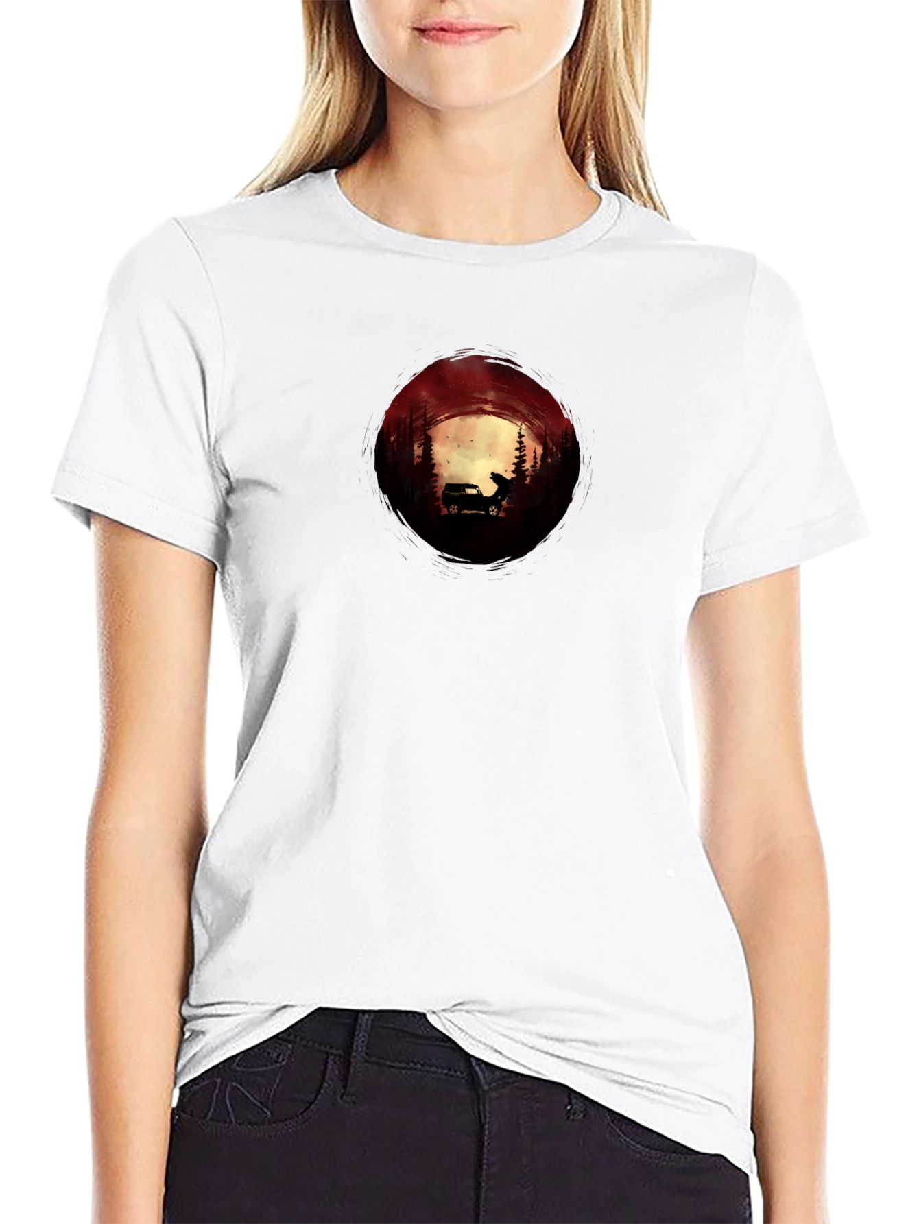 Silhouette Car & Wolf T-Shirt - Adventure Design