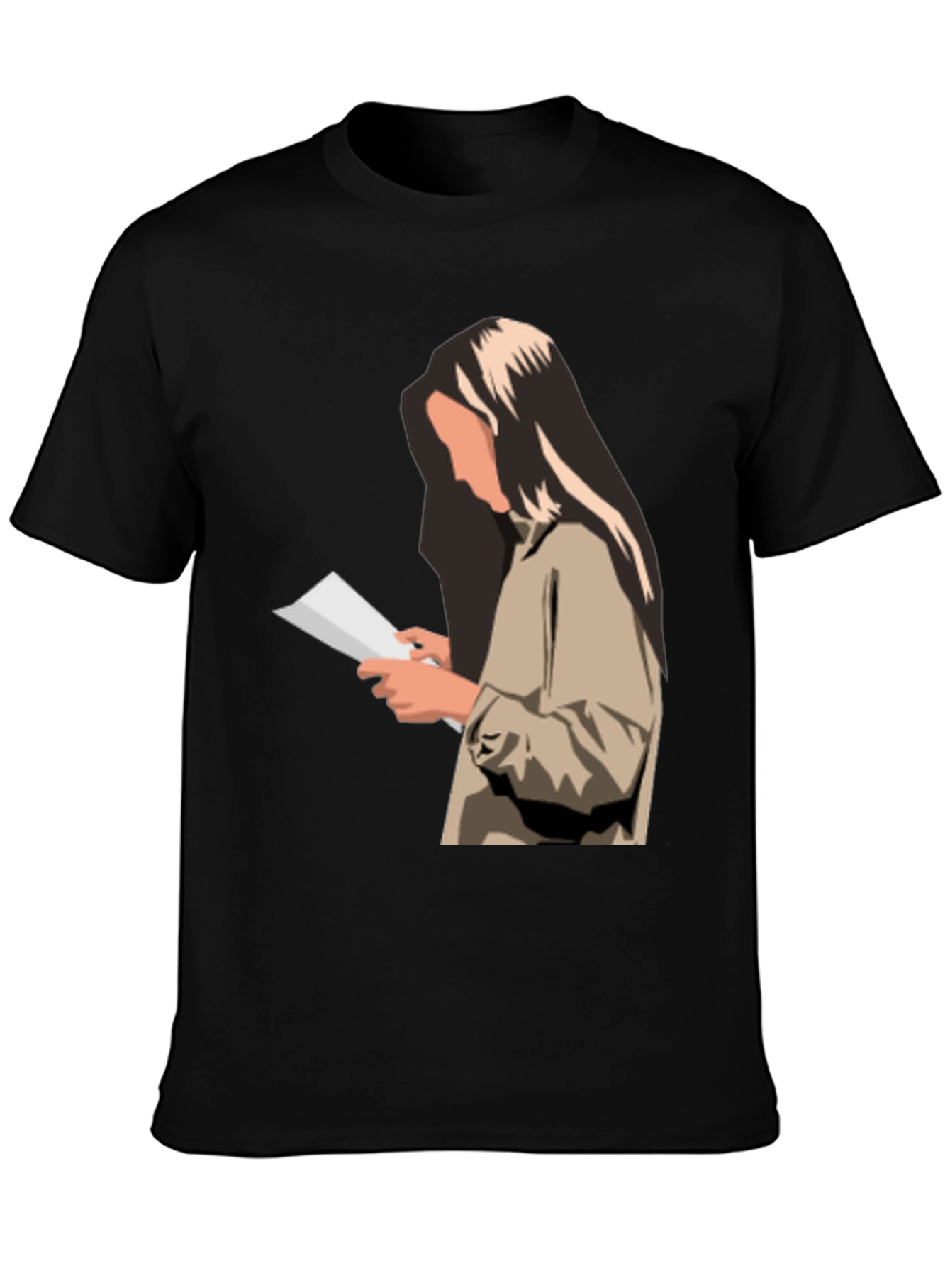Stylish Graphic Print T-Shirt - Reading Woman Design