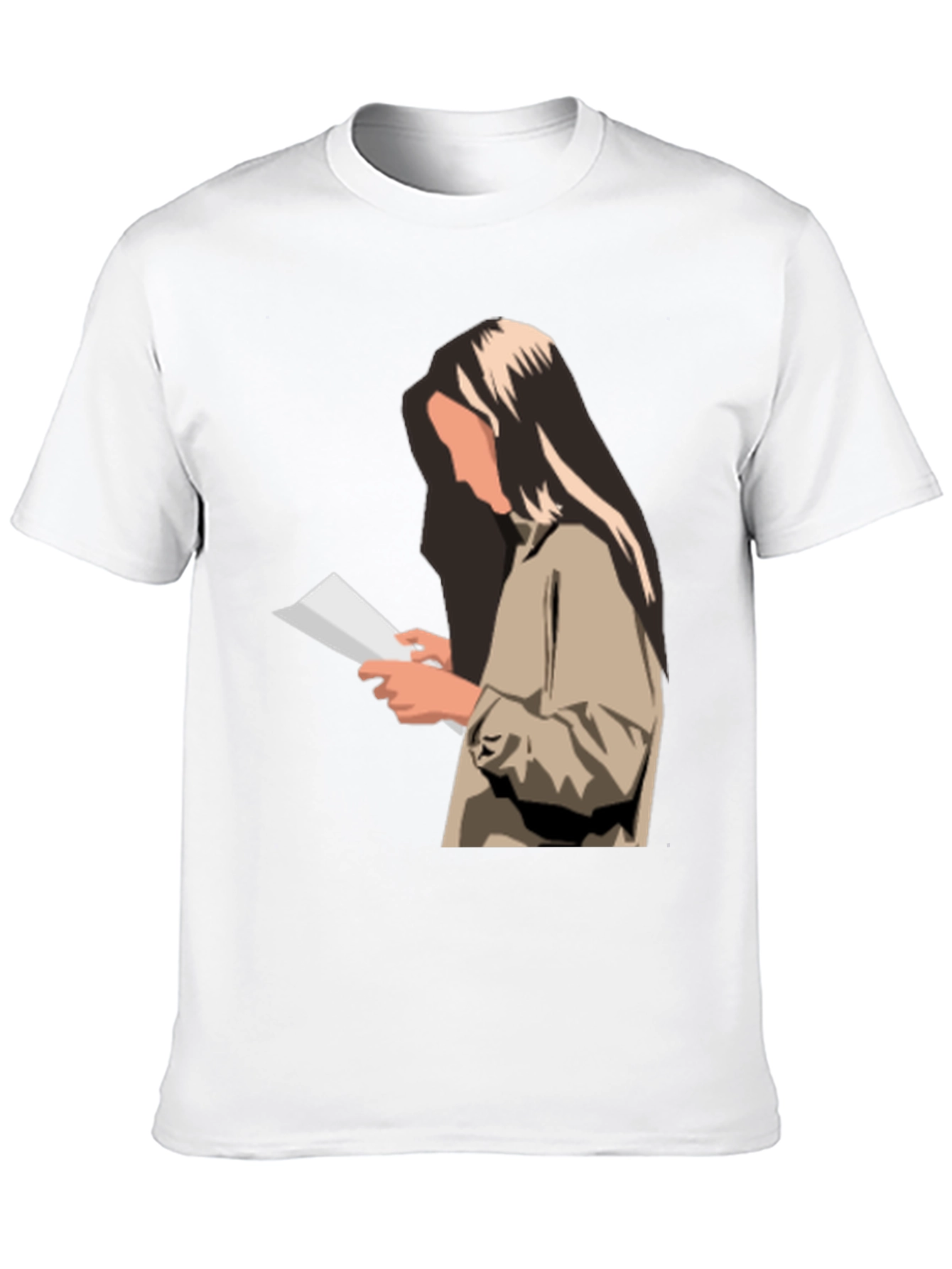 Stylish Graphic Print T-Shirt - Reading Woman Design