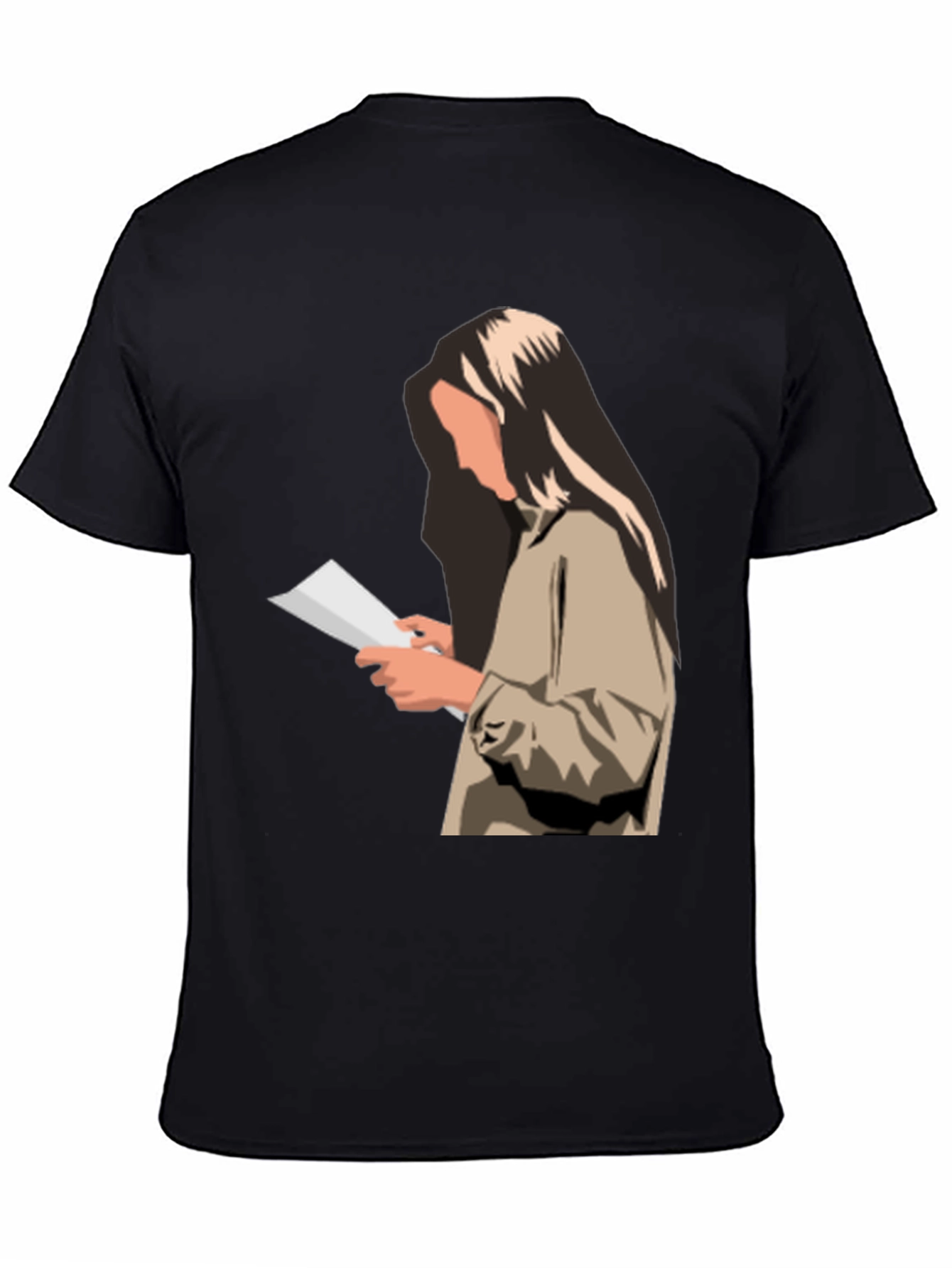 Stylish Graphic Print T-Shirt - Reading Woman Design