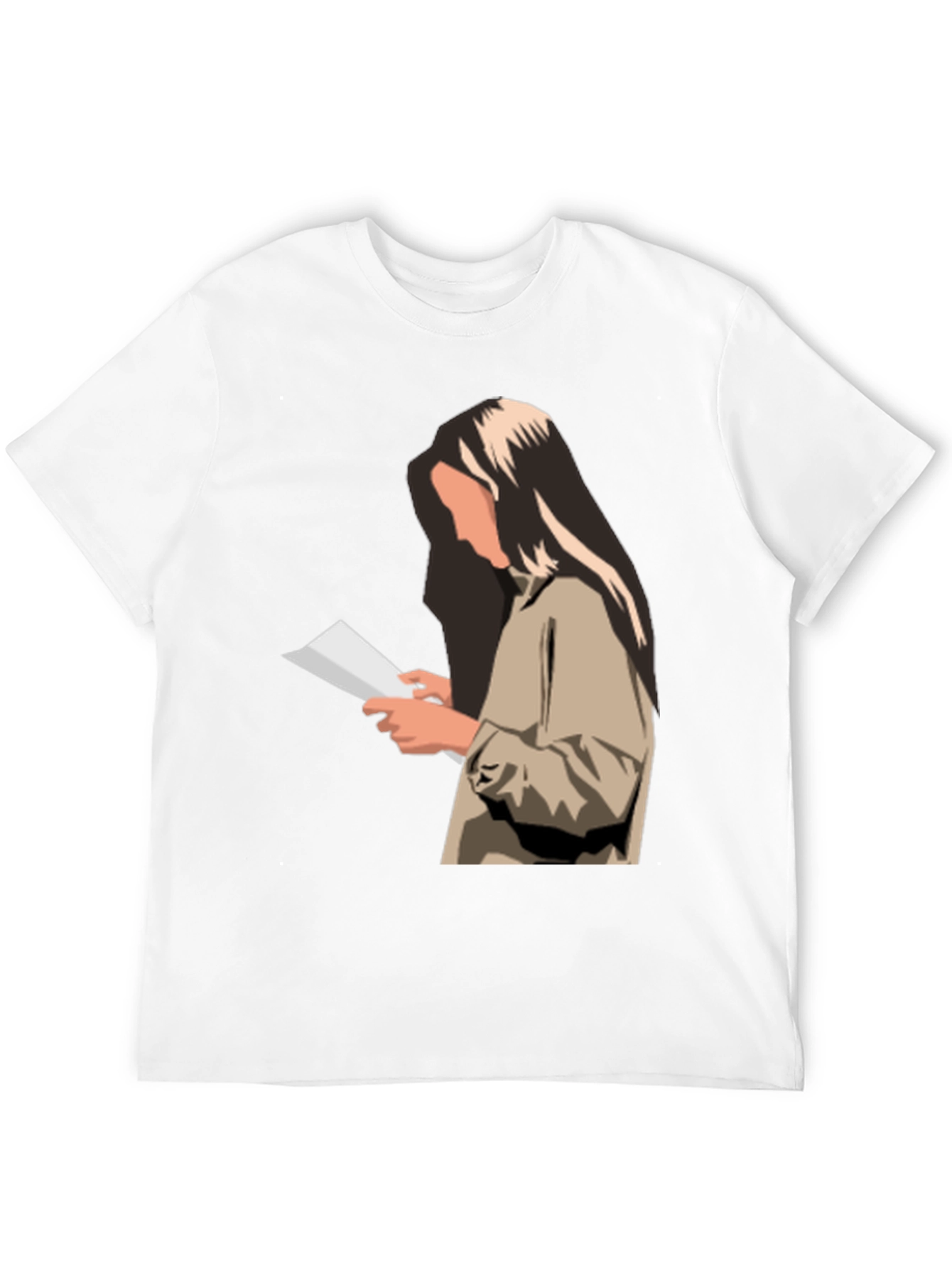Stylish Graphic Print T-Shirt - Reading Woman Design