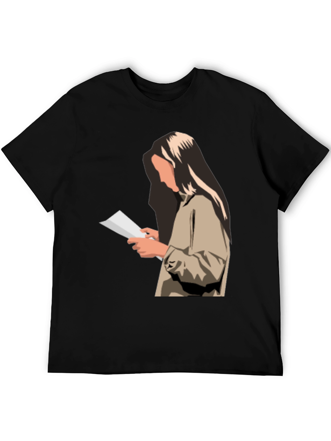 Stylish Graphic Print T-Shirt - Reading Woman Design