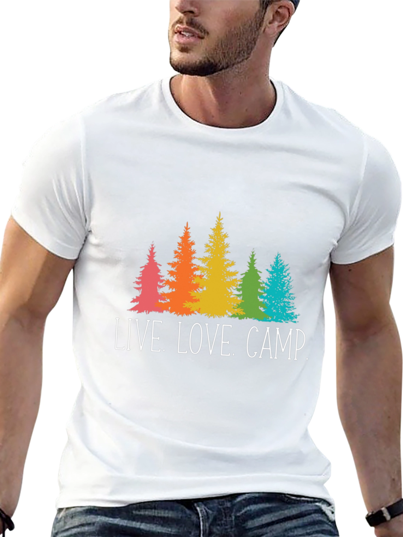 Live. Love. Camp. T-Shirt - Rainbow Tree Graphic Tee